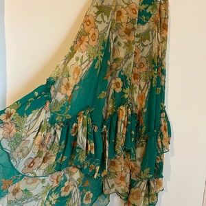 NWT CS Green and Orange Flowy Floral Women's Skirt